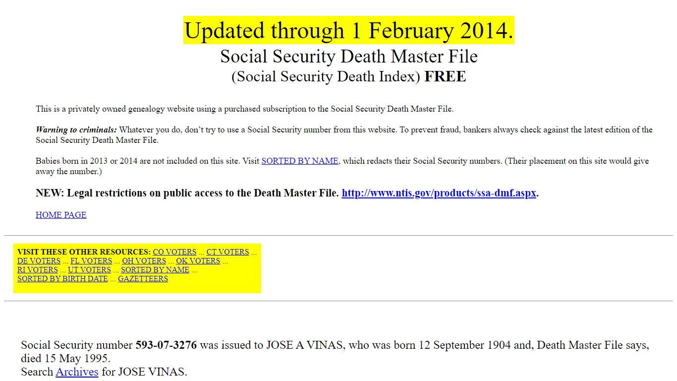 Social Security Death Master File, free - ssdmf.info